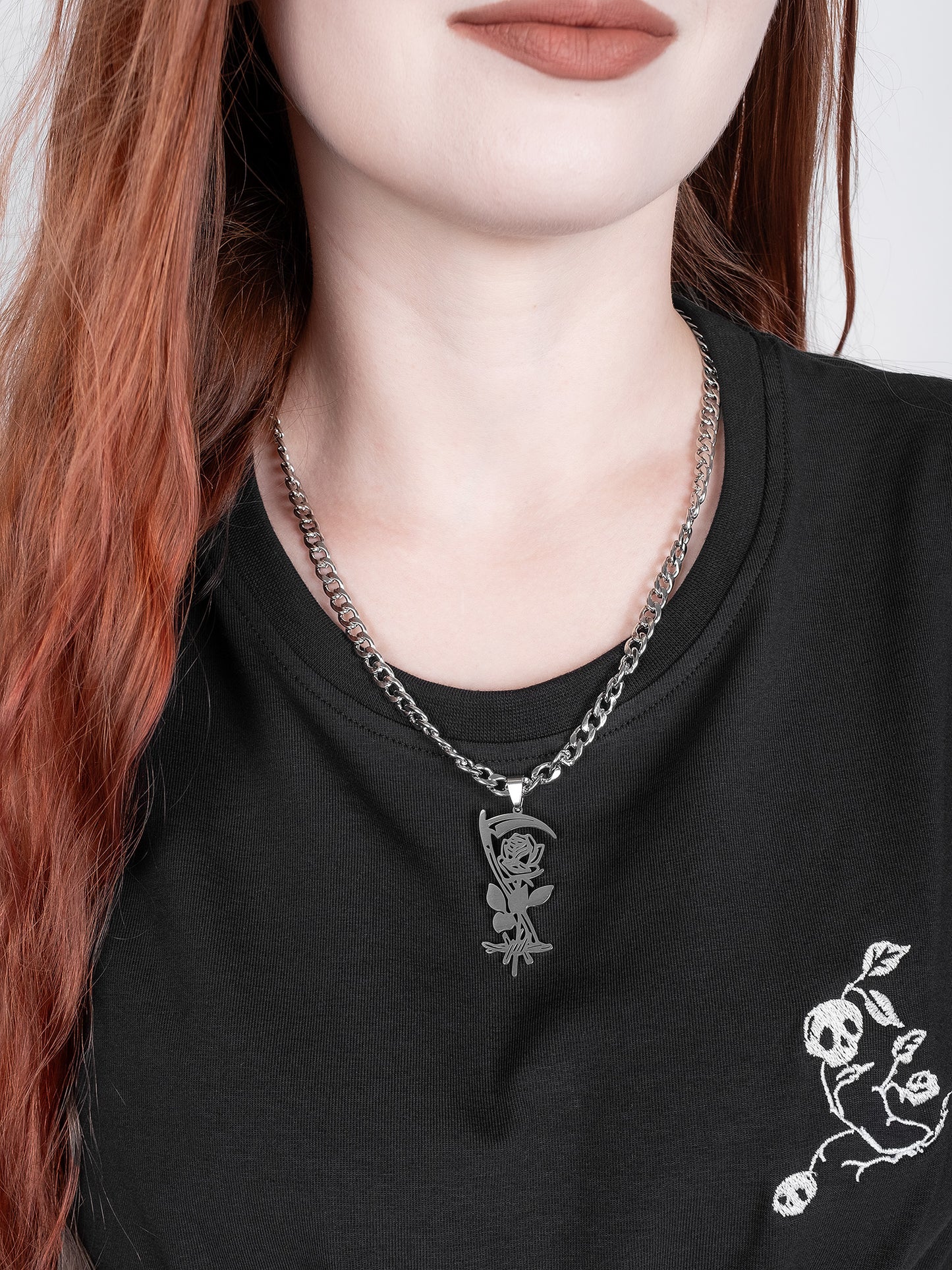 Thornblade Rose and Scythe Necklace