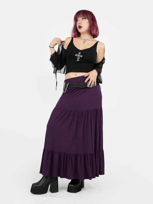 Oblivion Purple Ruffle Midi Skirt