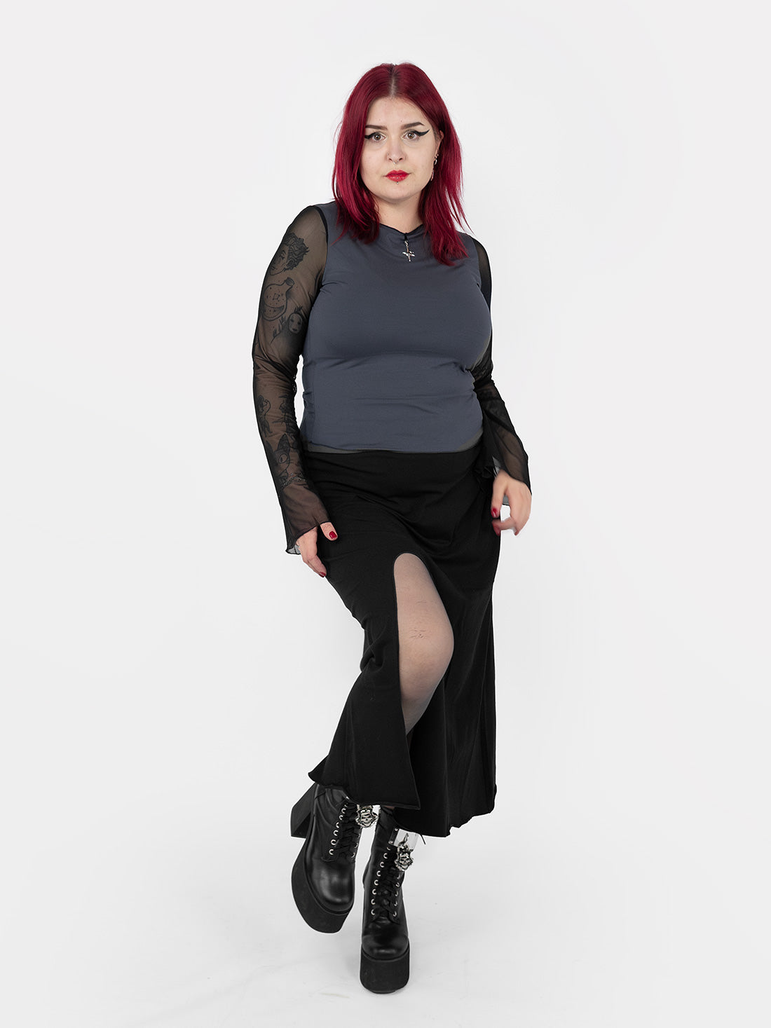 Black Demeter Cutout Midi Skirt