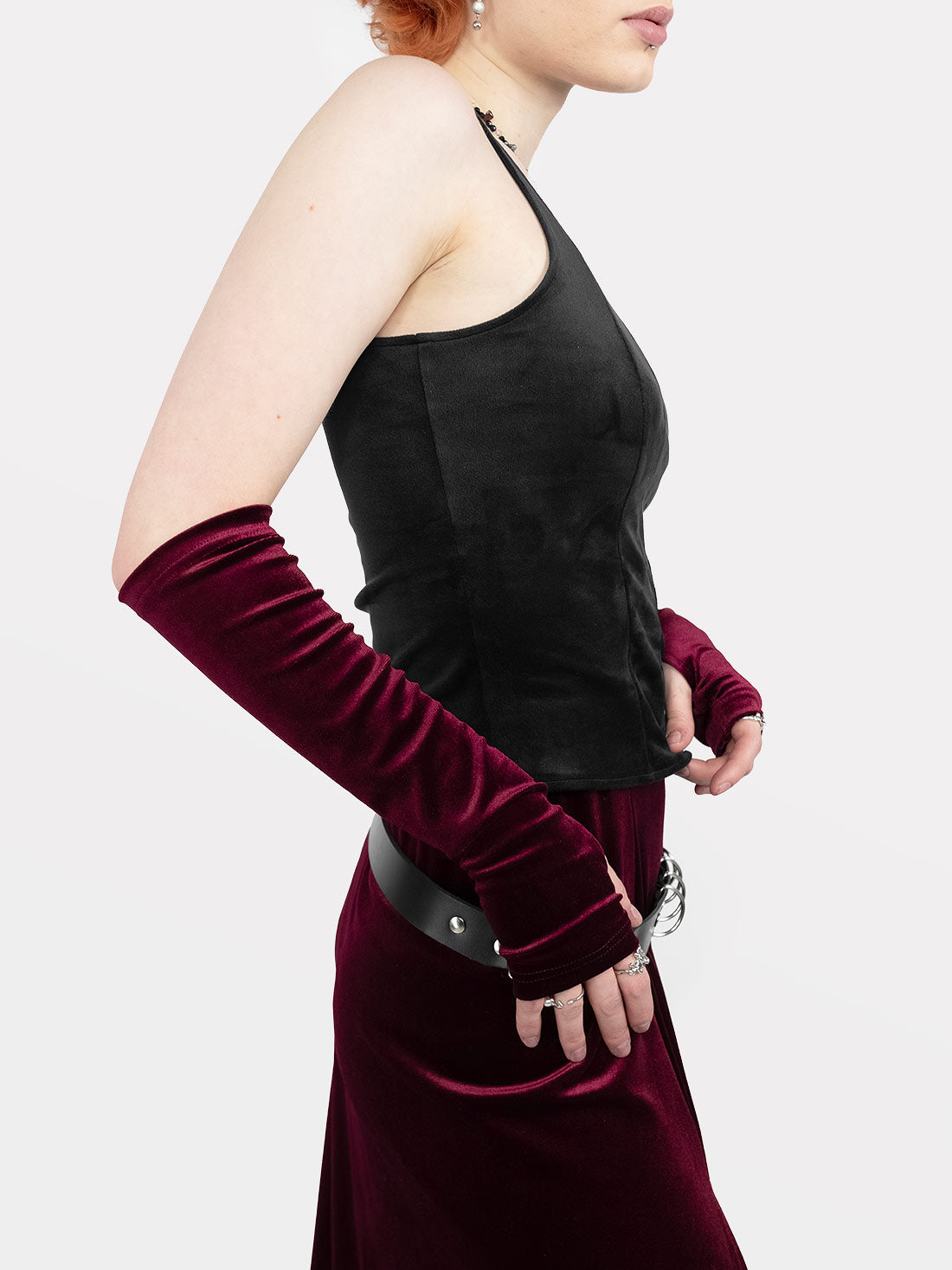 Mitenki z bordowego weluru