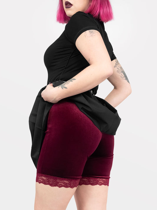 Velvet Burgundy Lace Shorts Surreal