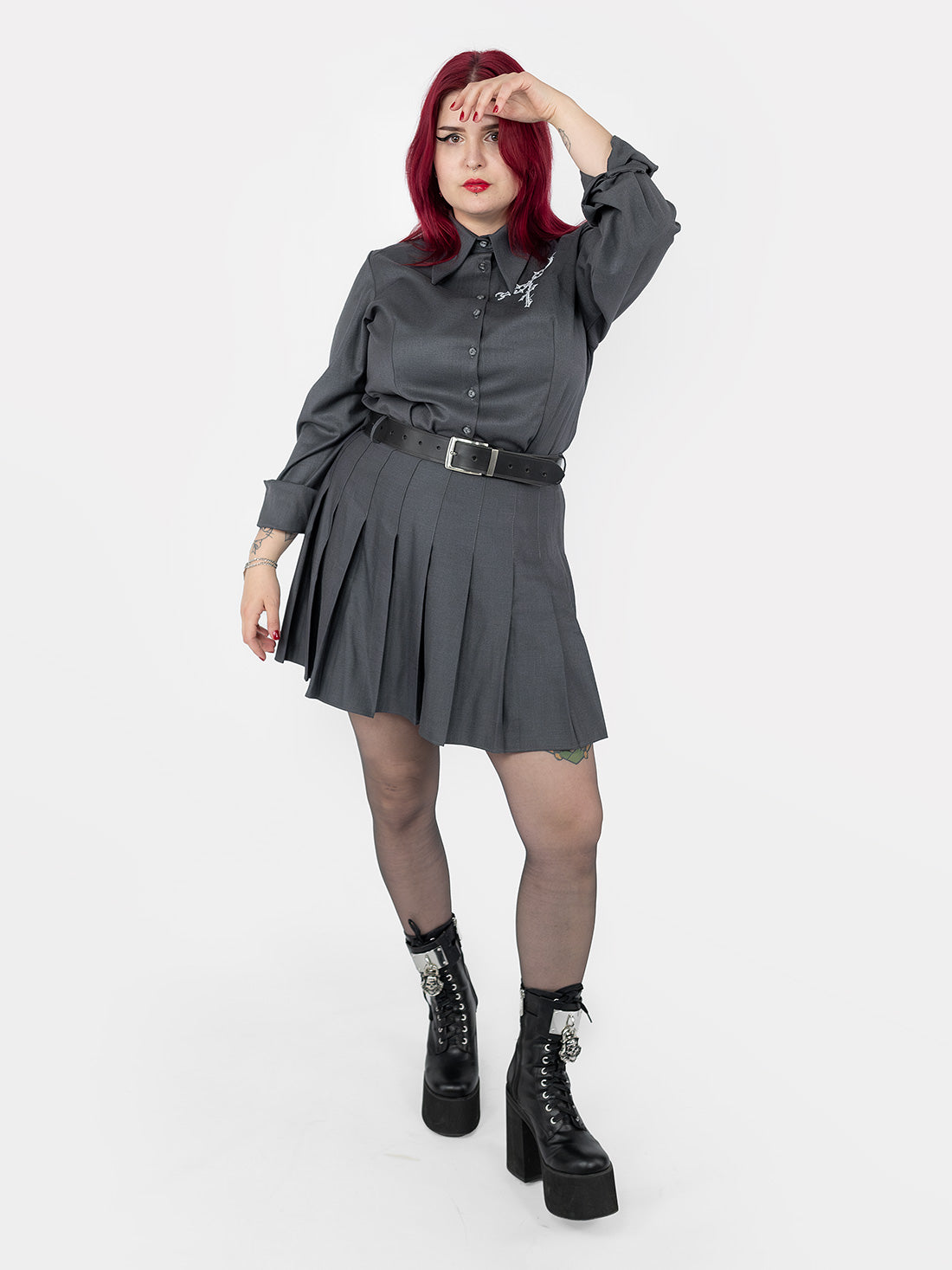 Popielata koszula z printem Enigma