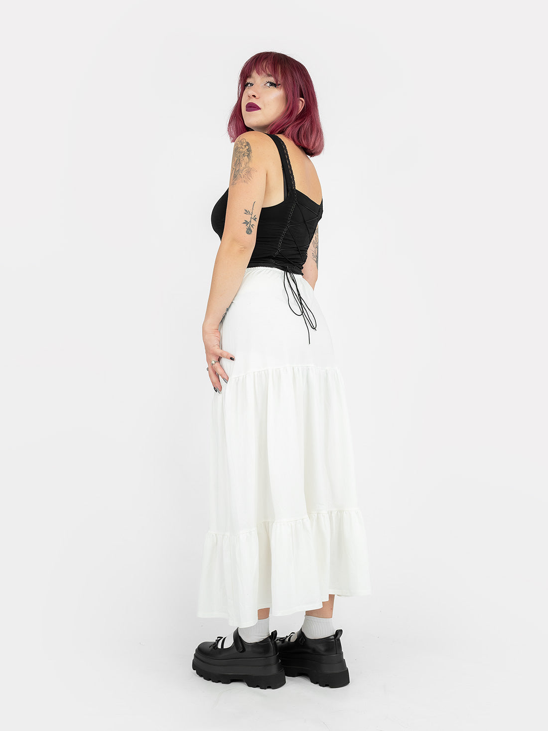 Ecru Oblivion Ruffled Midi Skirt