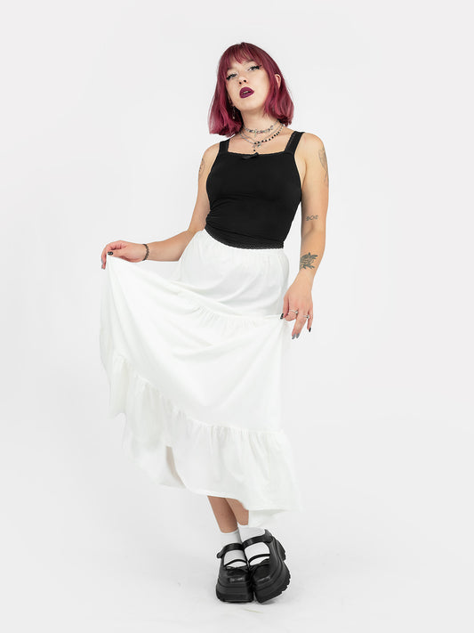 Ecru Oblivion Ruffled Midi Skirt