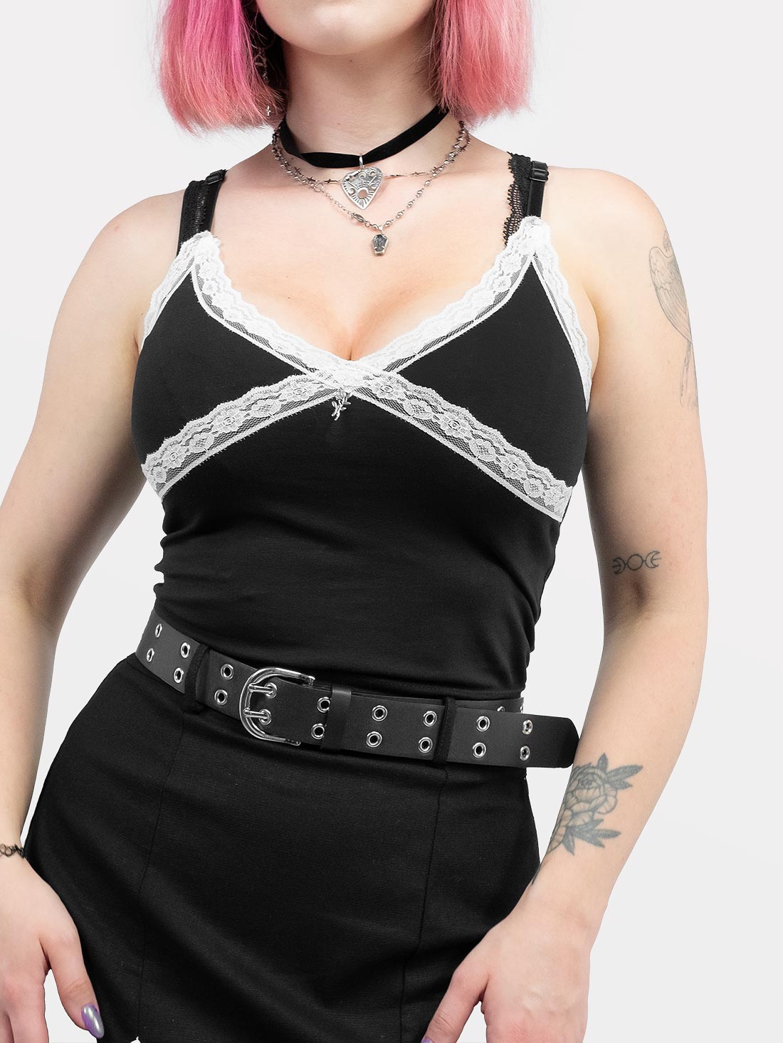 Crop top z białą koronką Wither