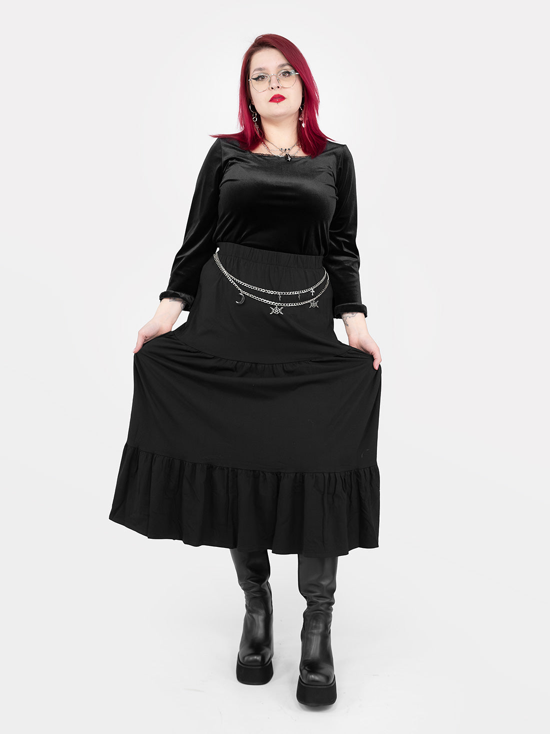 Spódnica midi z falbanami Oblivion