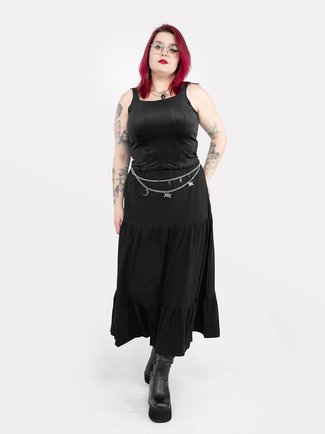 Spódnica midi z falbanami Oblivion