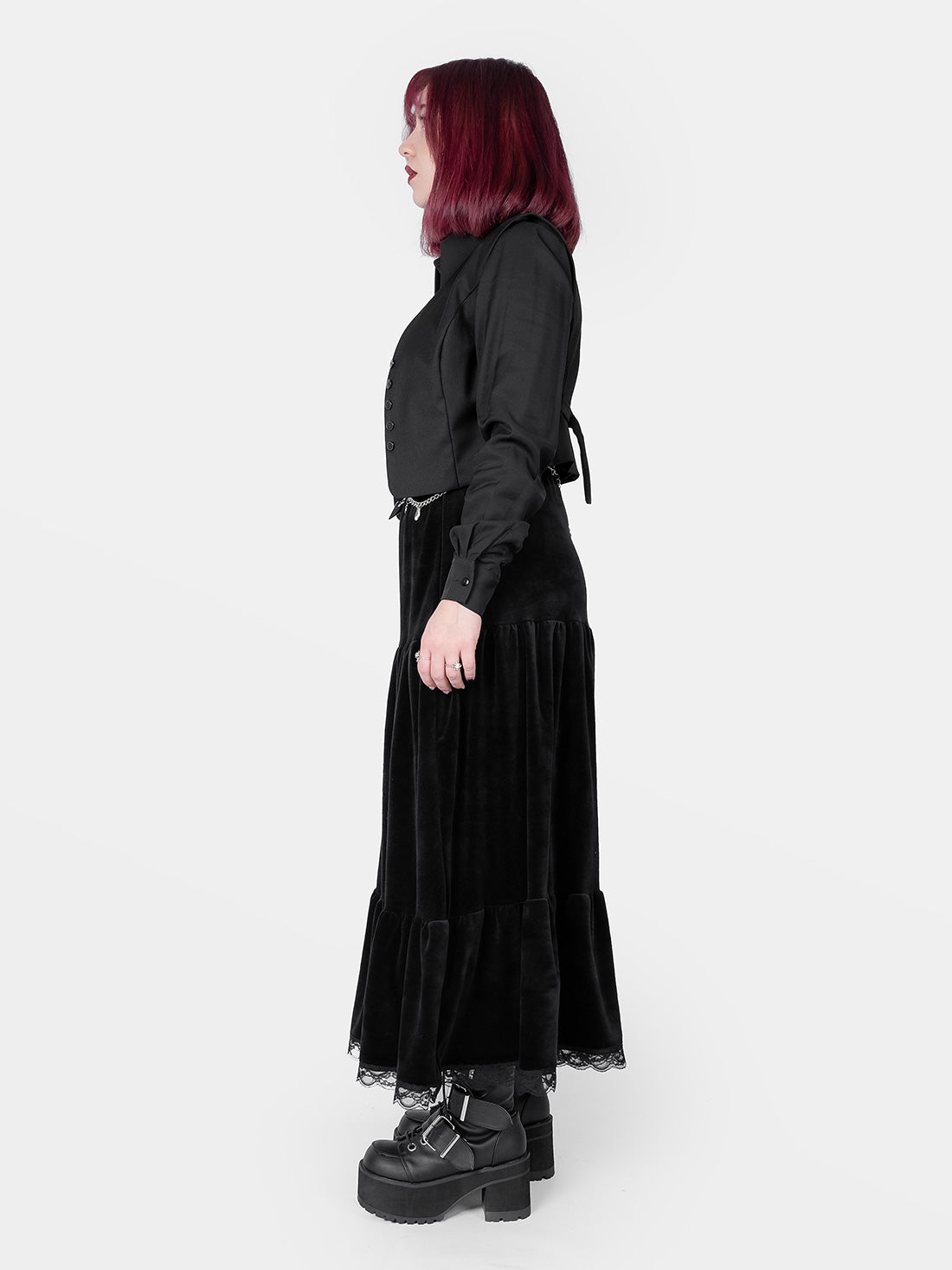Welurowa spódnica maxi z falbanami Oblivion