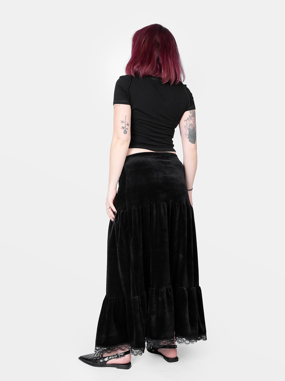 Welurowa spódnica maxi z falbanami Oblivion