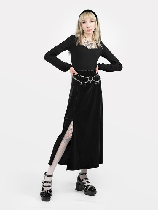 Hestia Velvet Midi Skirt with Cutout
