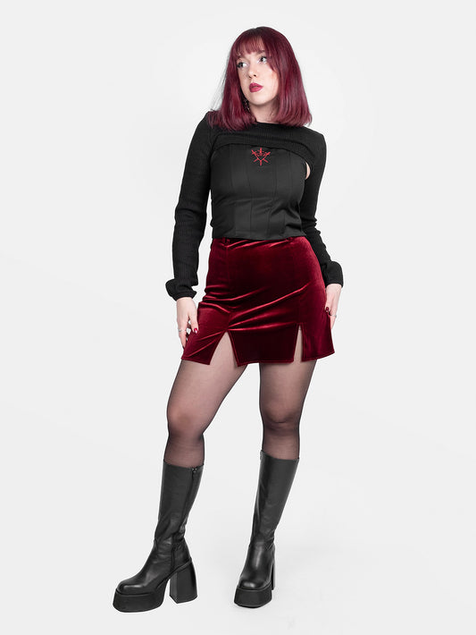 Agony Burgundy Velvet Mini Skirt with Cutouts