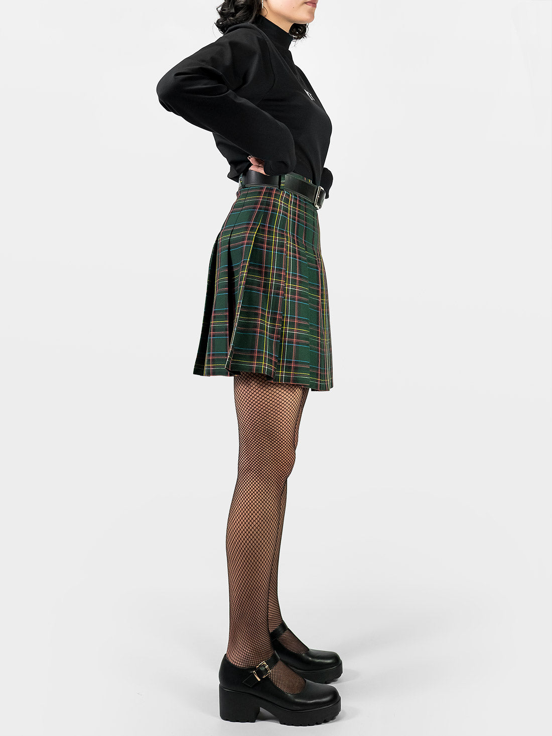 TALL Tennis skirt w zieloną kratę ze szlufkami