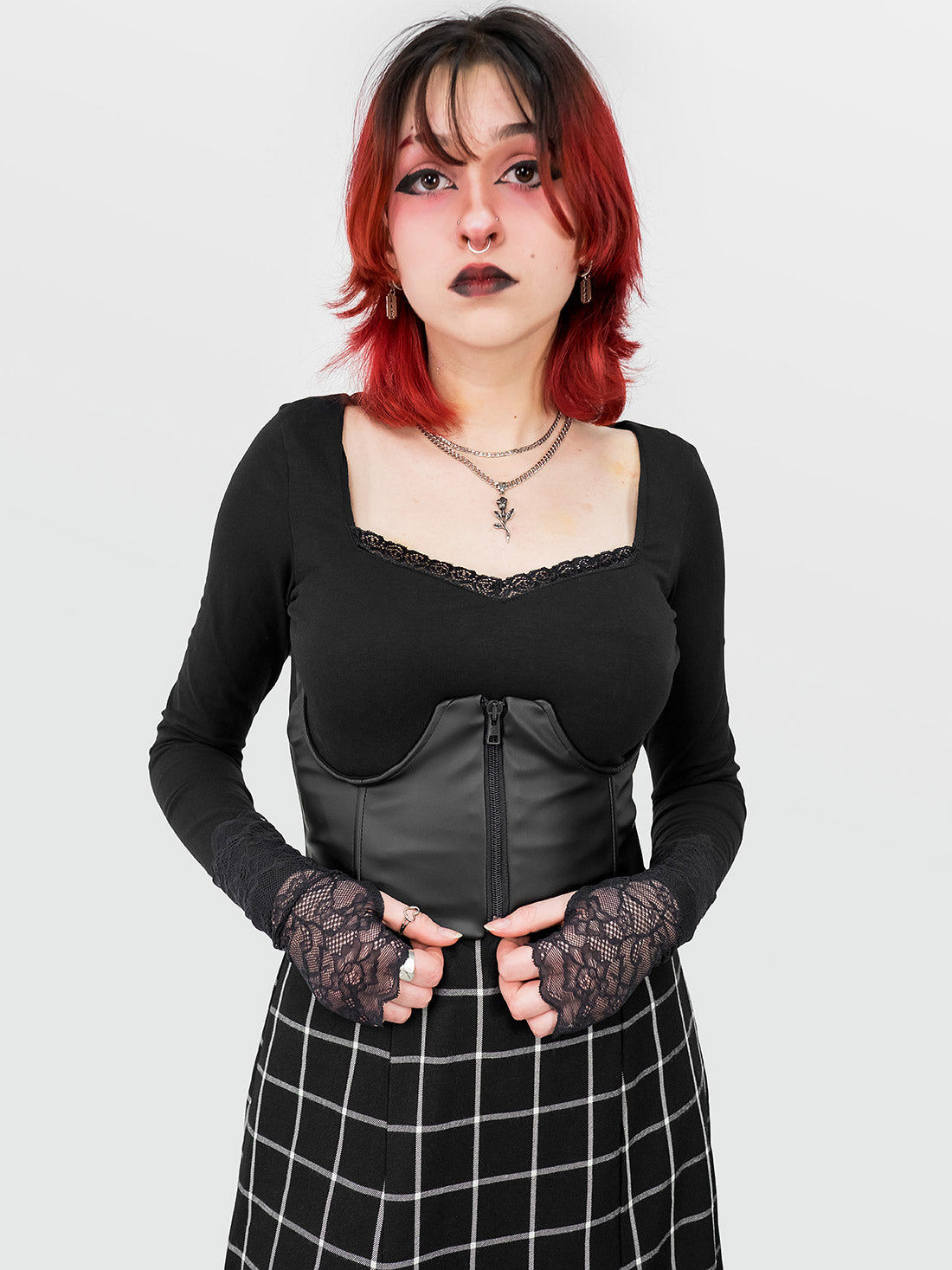 Curse Leather Zip Up Corset Belt
