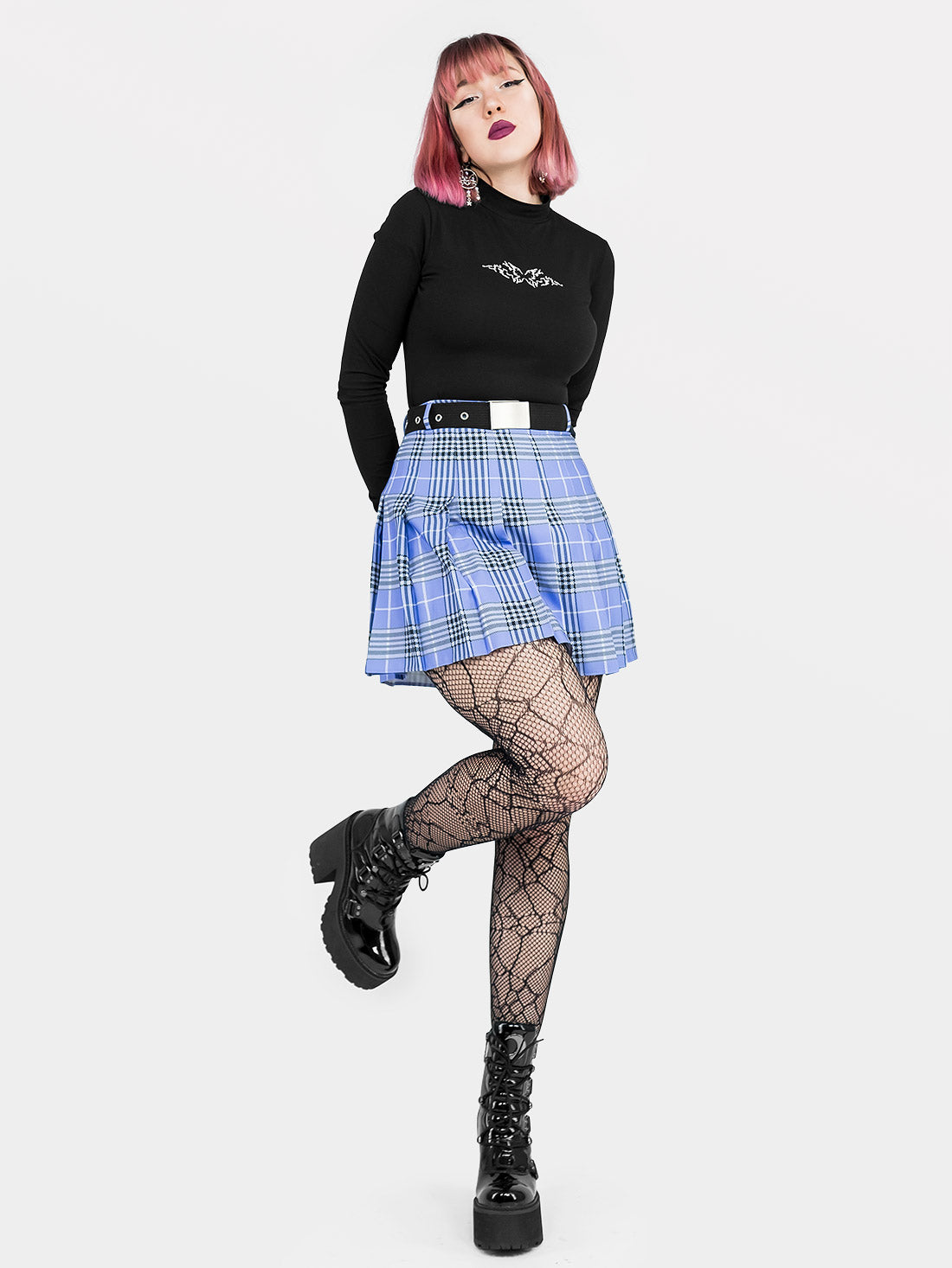 Tennis skirt w fioletową kratę ze szlufkami