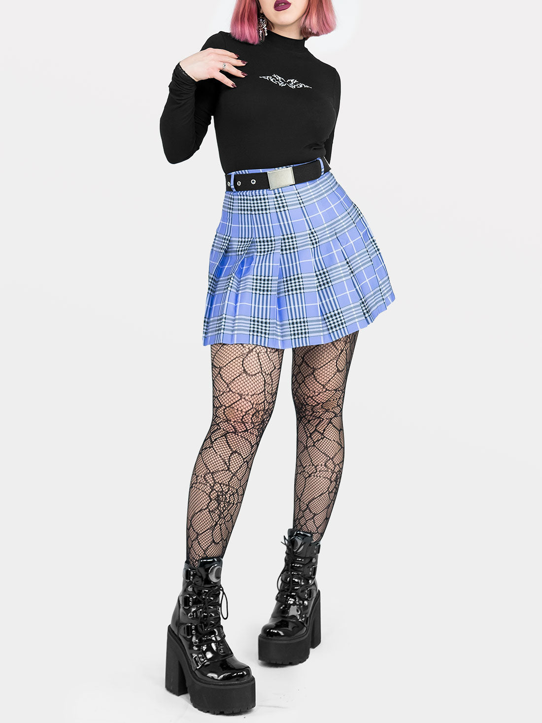 Tennis skirt w fioletową kratę ze szlufkami