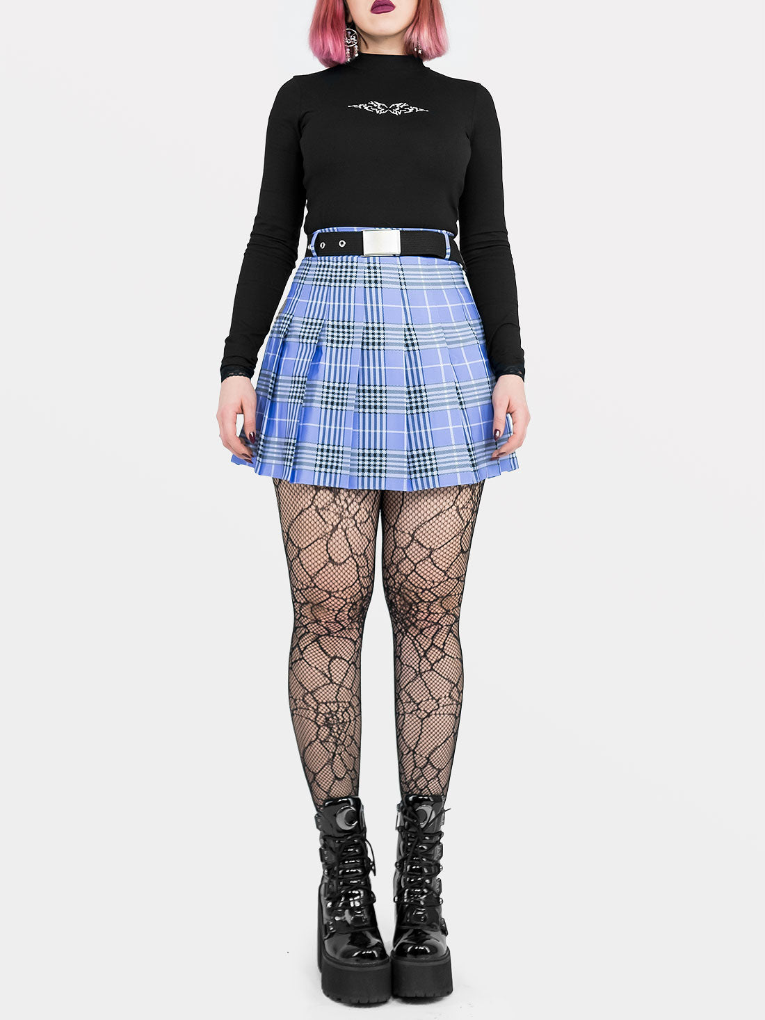Tennis skirt w fioletową kratę ze szlufkami