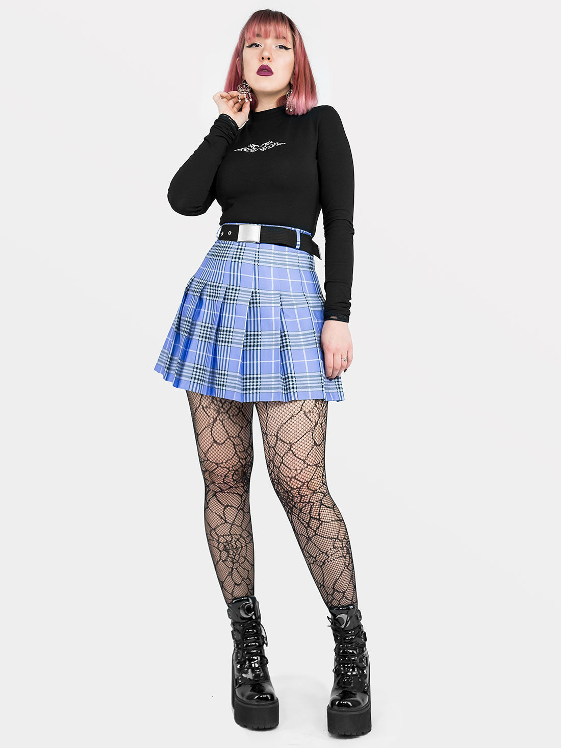 Tennis skirt w fioletową kratę ze szlufkami