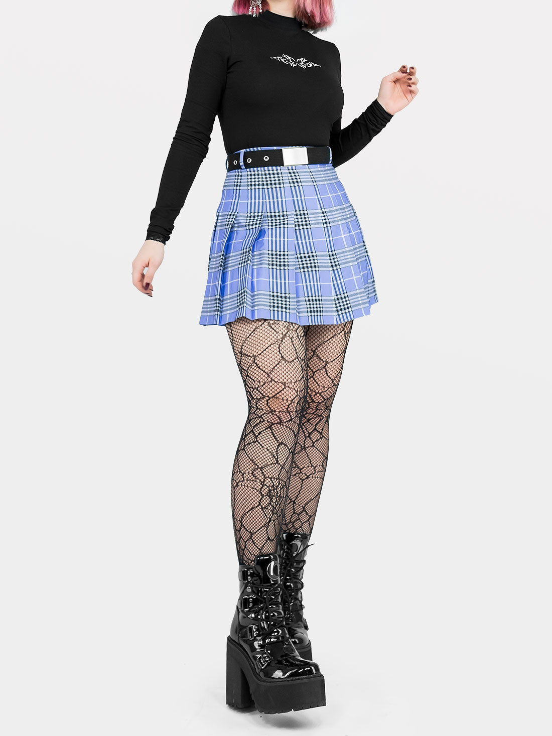 Tennis skirt w fioletową kratę ze szlufkami