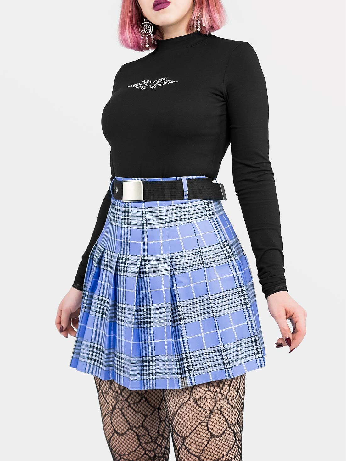 Tennis skirt w fioletową kratę ze szlufkami