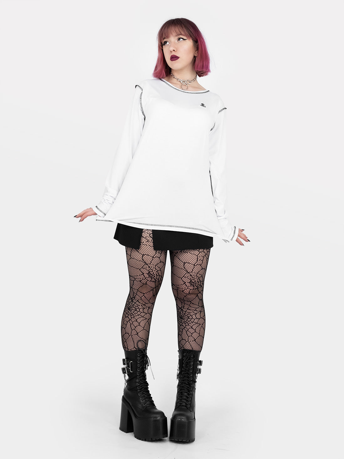 Longsleeve z haftem Skully biały