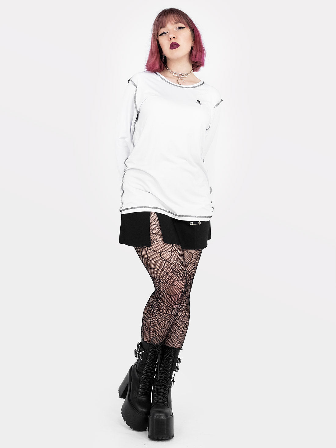 Longsleeve z haftem Skully biały