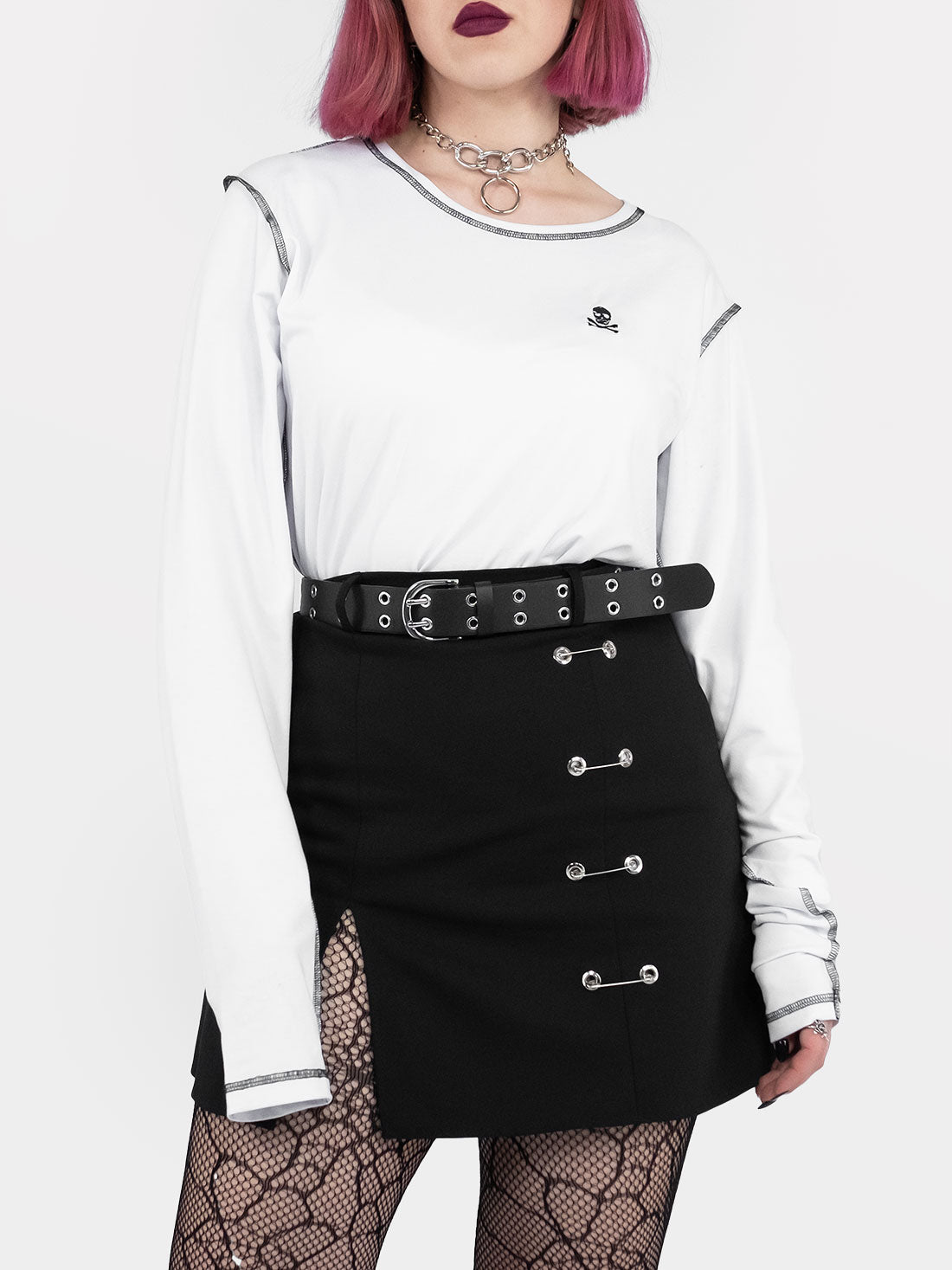 Longsleeve z haftem Skully biały