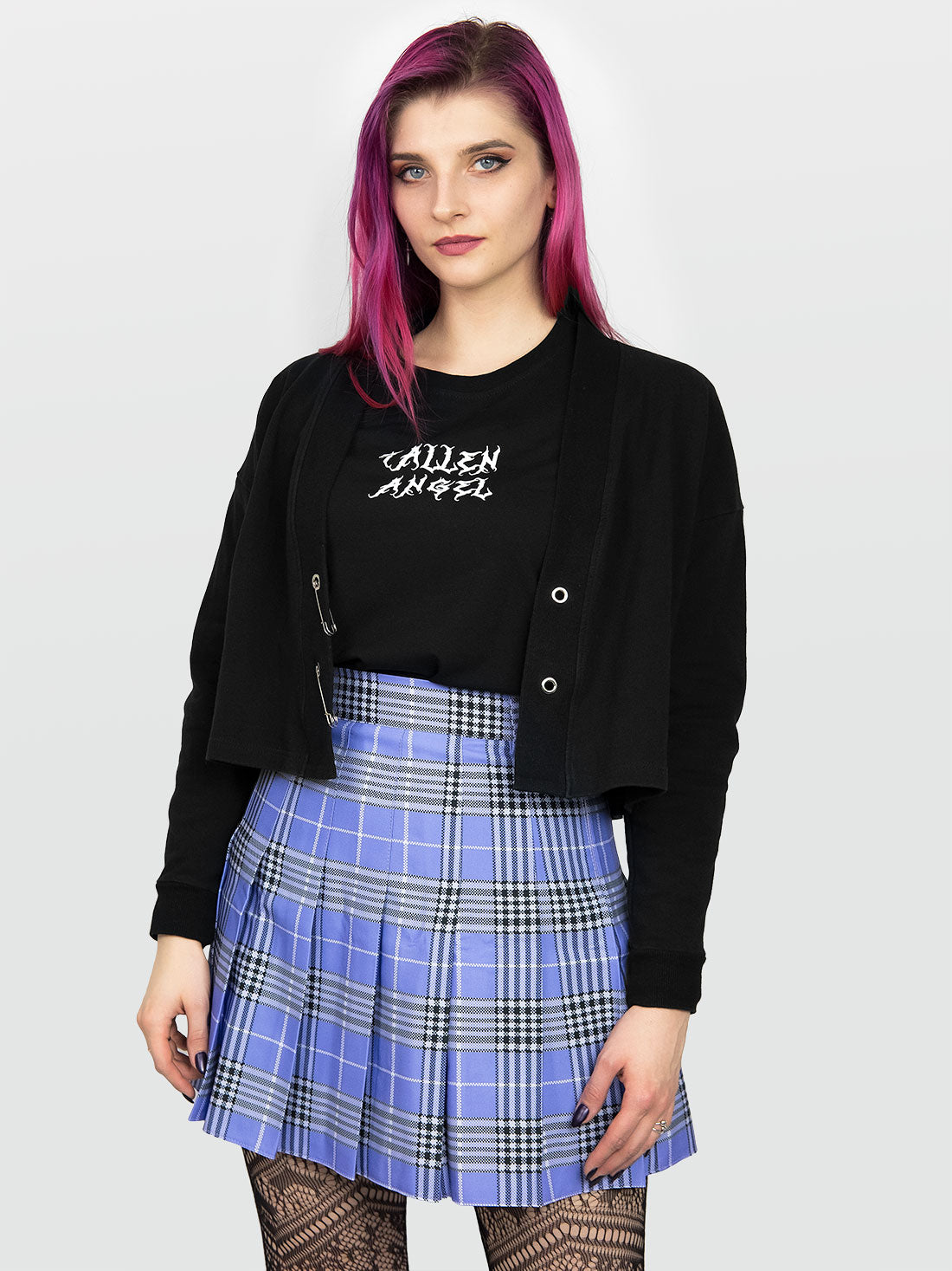 Tennis skirt w fioletową kratę ze szlufkami