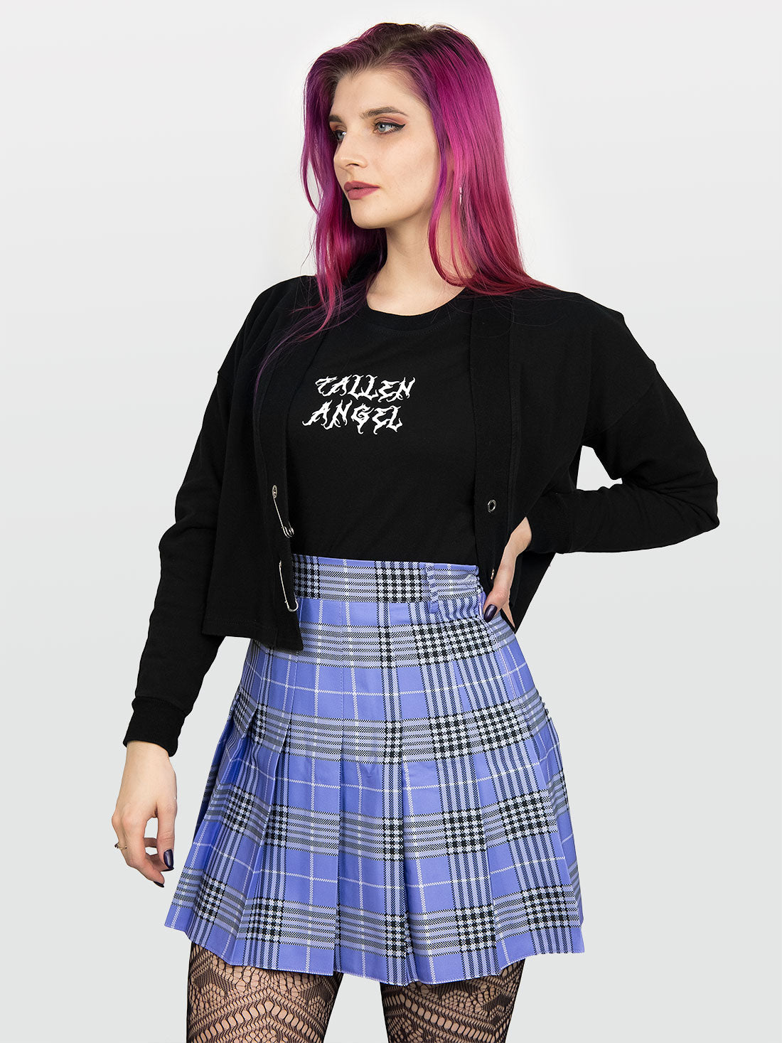 Tennis skirt w fioletową kratę ze szlufkami