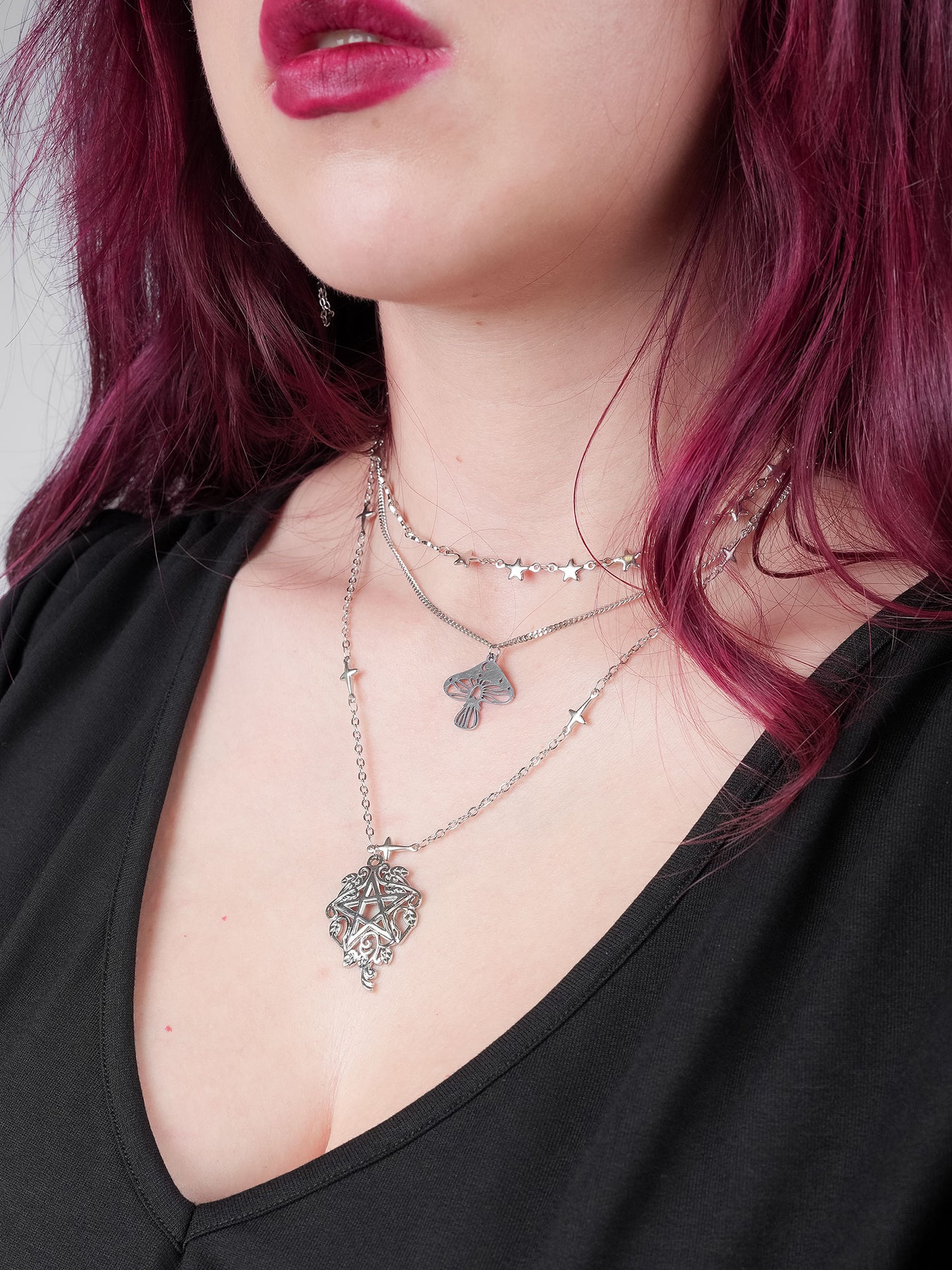 Potrójny naszyjnik z grzybem Folk