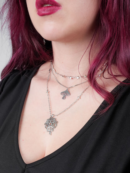 Potrójny naszyjnik z grzybem Folk