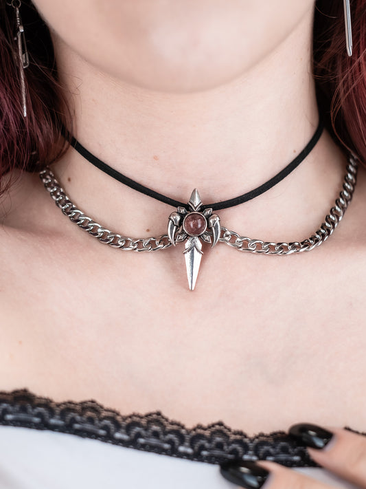 Choker z łańcuchem i kwarcem Lithium