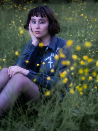 Popielata koszula z printem Enigma