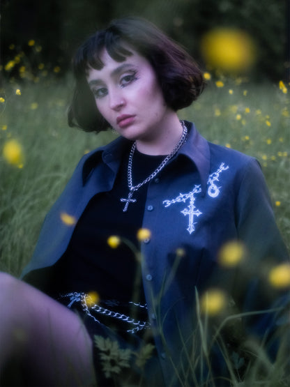 Popielata koszula z printem Enigma