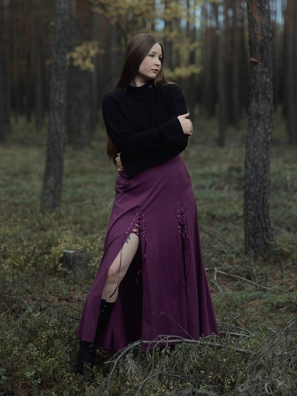 Fioletowa spódnica midi z wiązaniem Lacrimosa