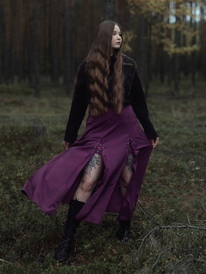 Fioletowa spódnica midi z wiązaniem Lacrimosa