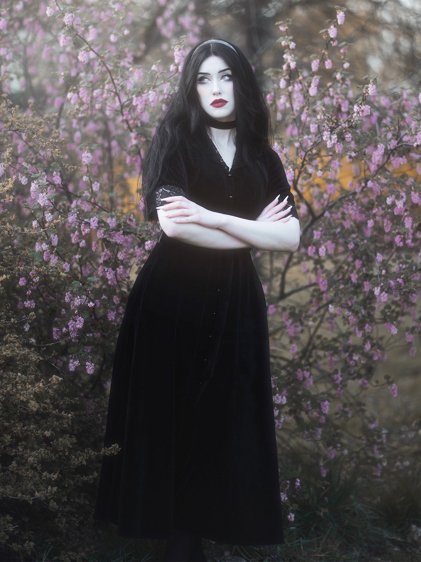 Welurowa sukienka z kołnierzem Rosemary