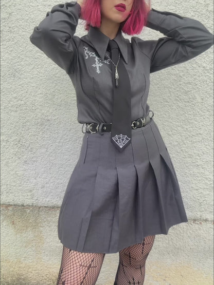 Popielata koszula z printem Enigma