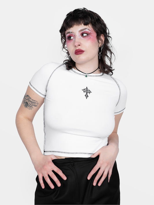 White top with Holy cross embroidery