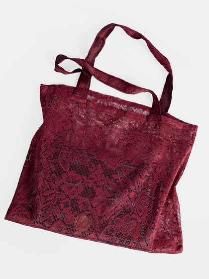 Torba zero waste z bordowej koronki