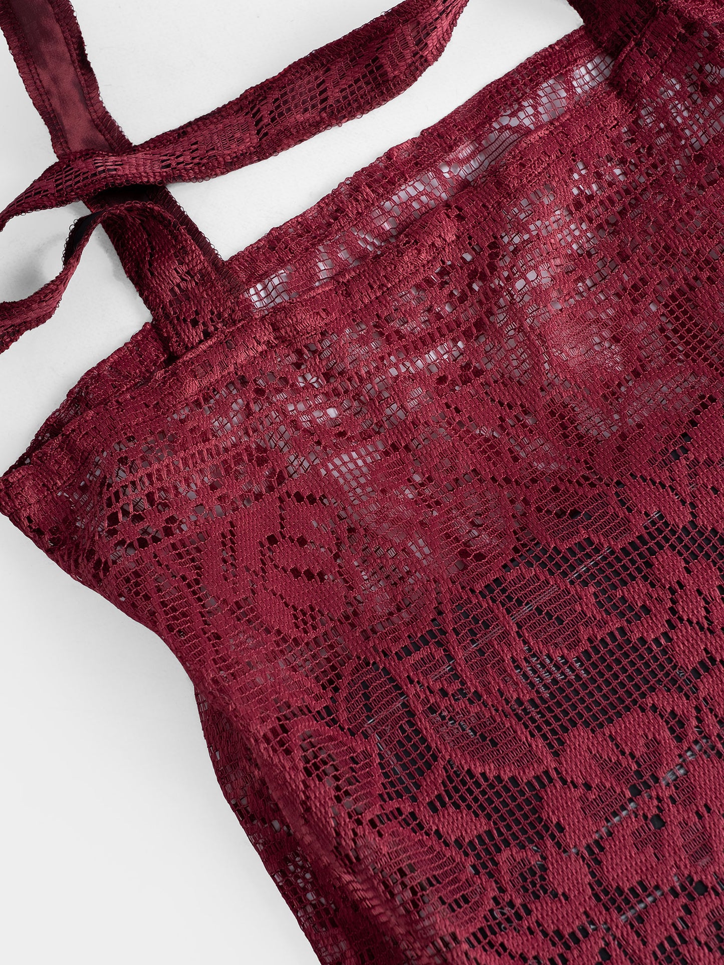 Torba zero waste z bordowej koronki