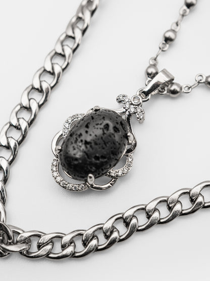 Podwójny naszyjnik z kamieniem lawy Oblivra