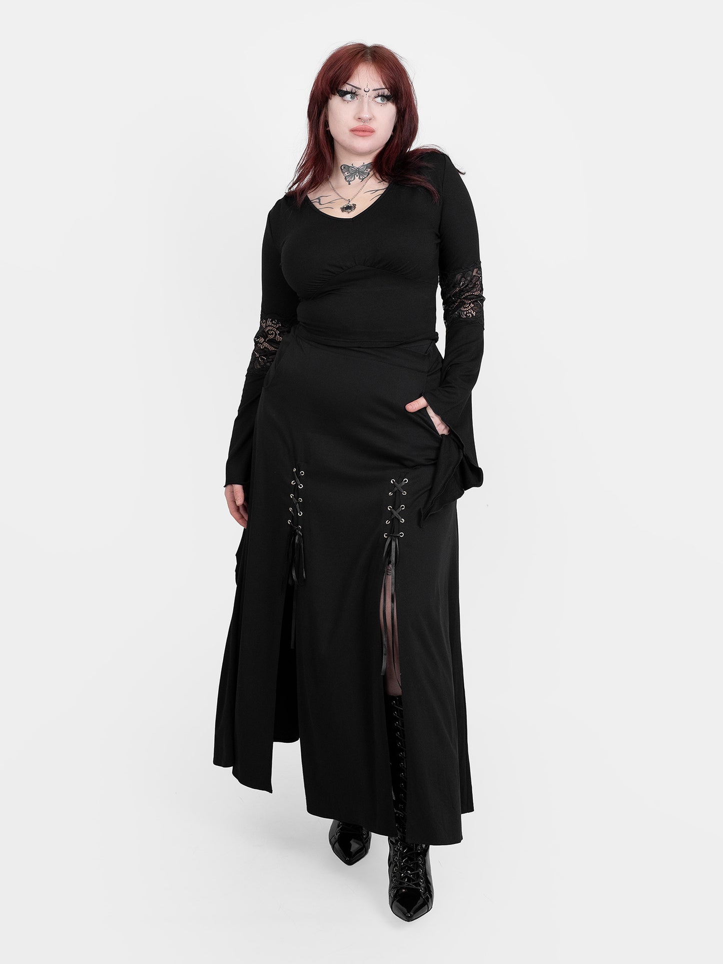Lacrimosa Lace Up Midi Skirt