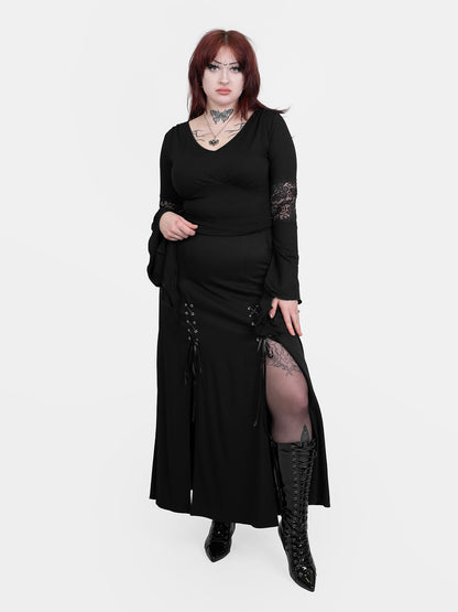 Lacrimosa Lace Up Midi Skirt