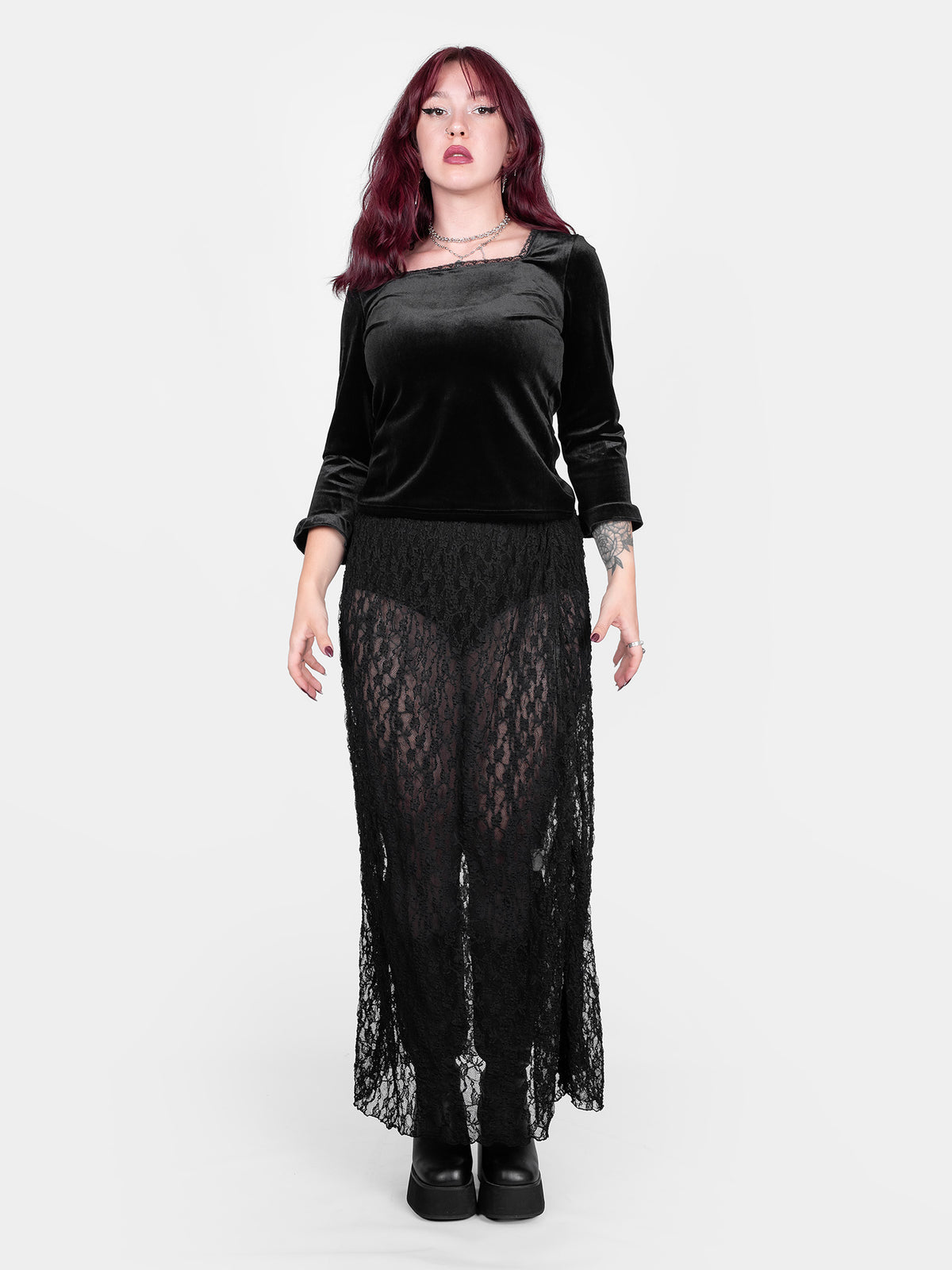 Velvet blouse with lace Morticia