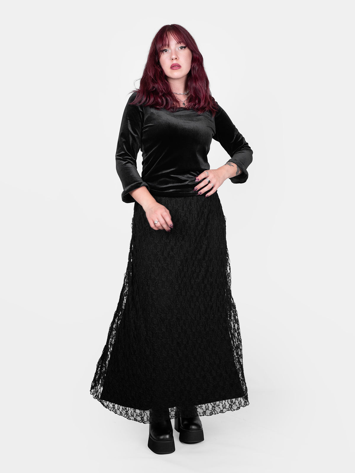 Velvet blouse with lace Morticia