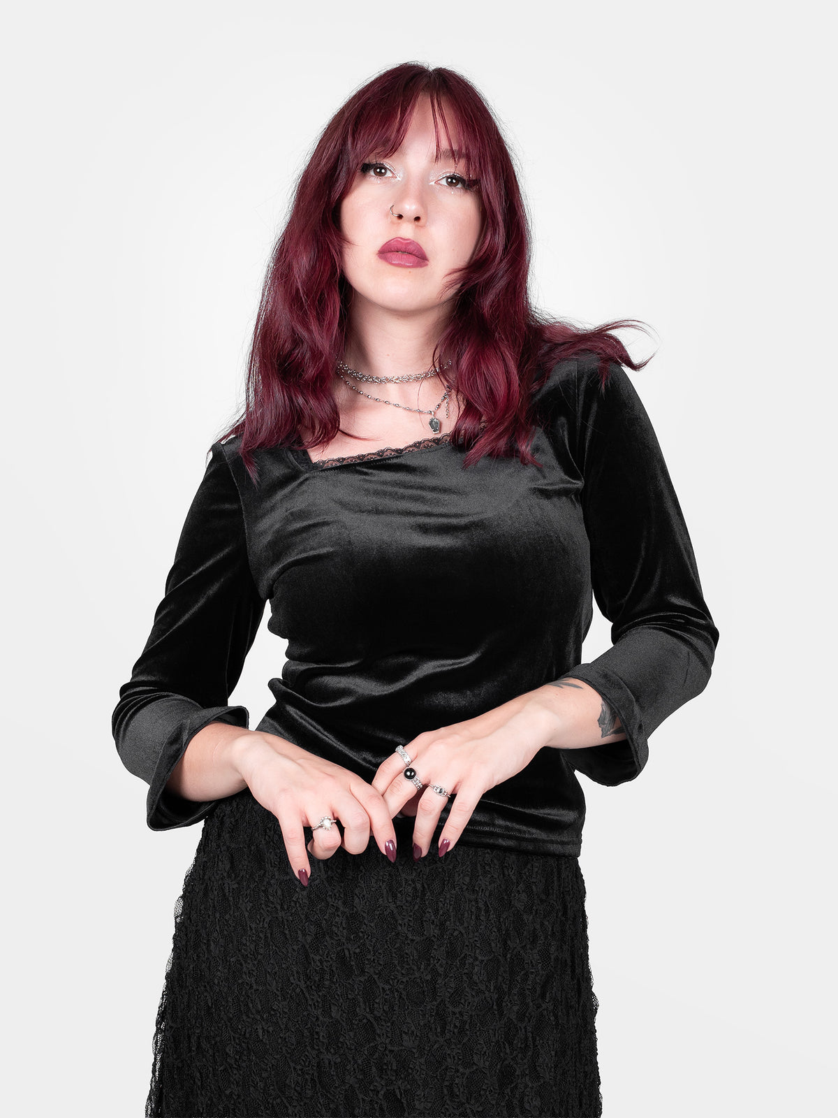 Velvet blouse with lace Morticia