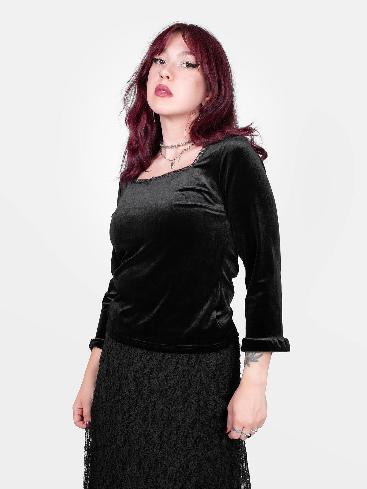 Velvet blouse with lace Morticia