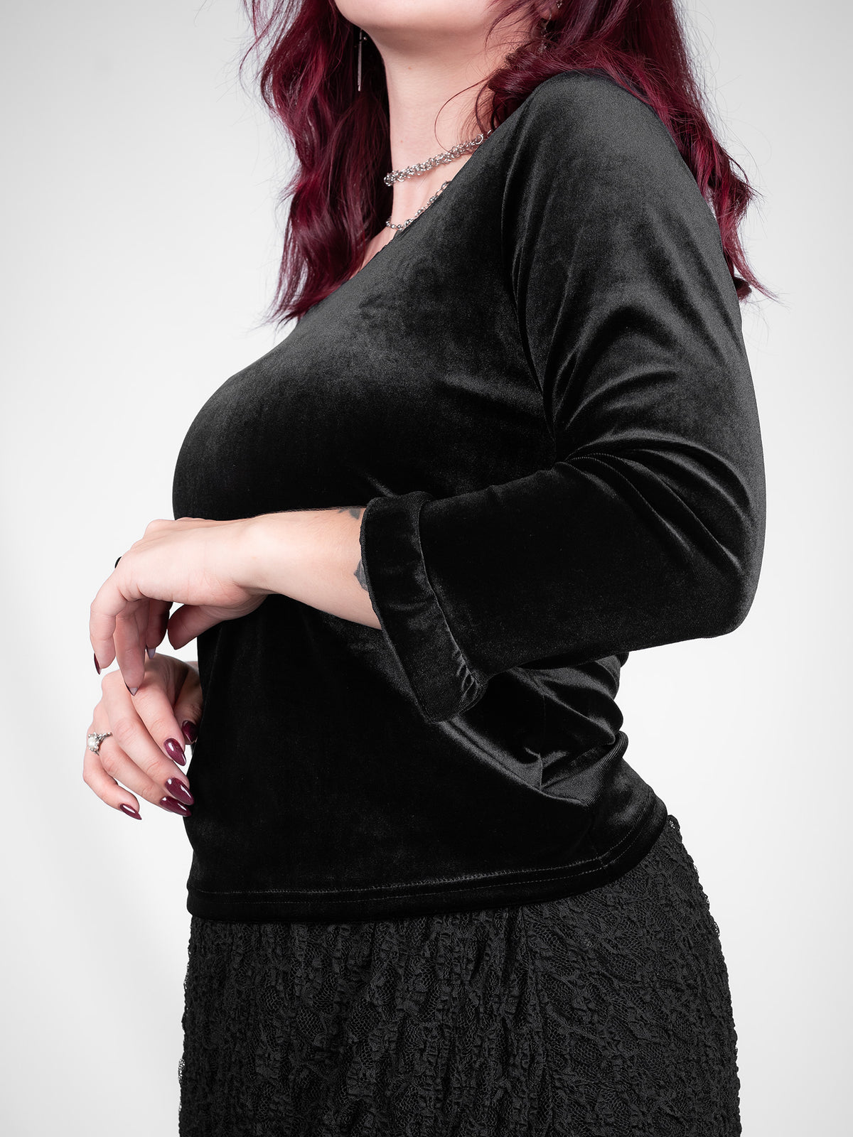 Velvet blouse with lace Morticia