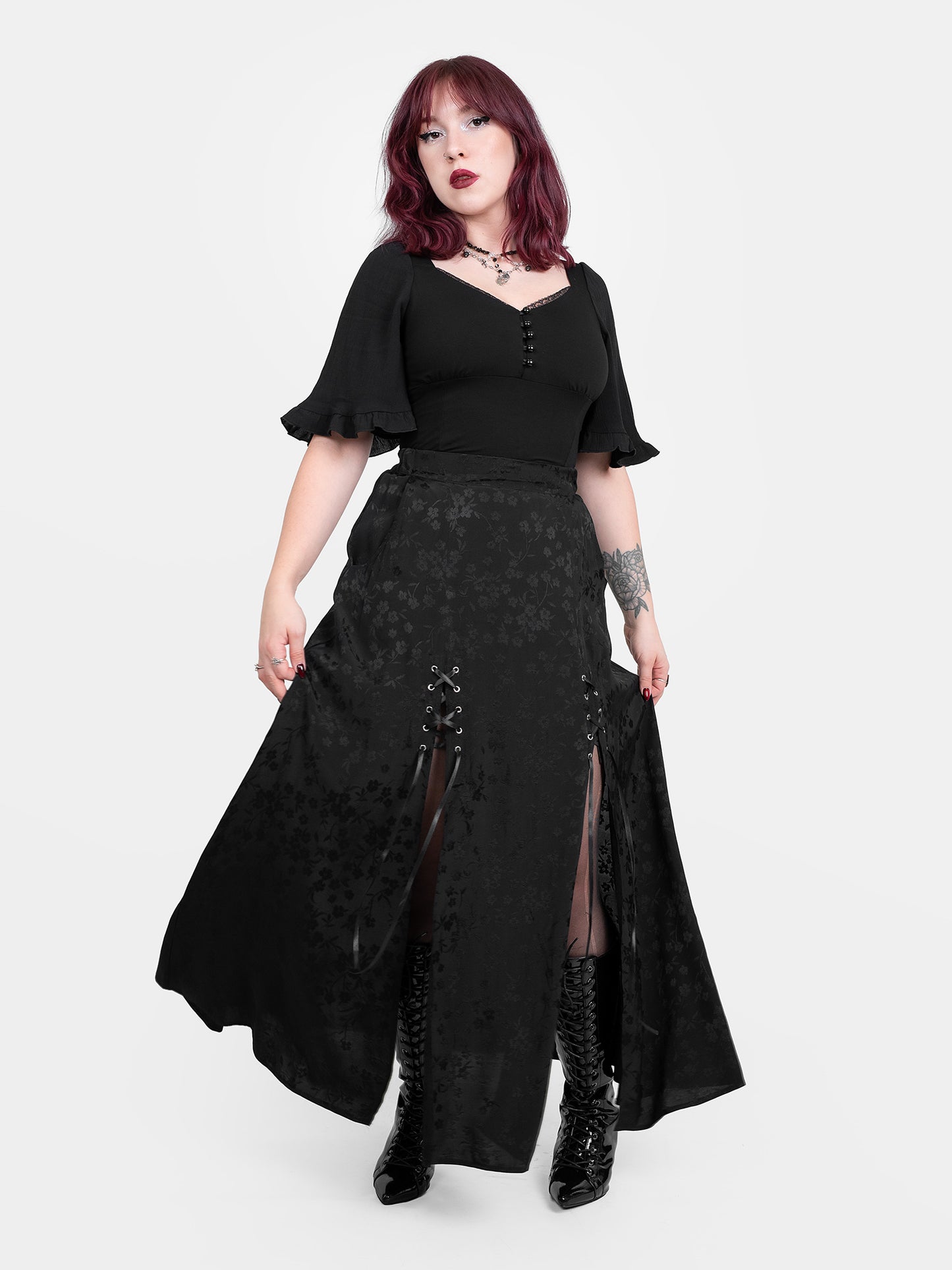 Żakardowa spódnica maxi z wycięciami Eerie