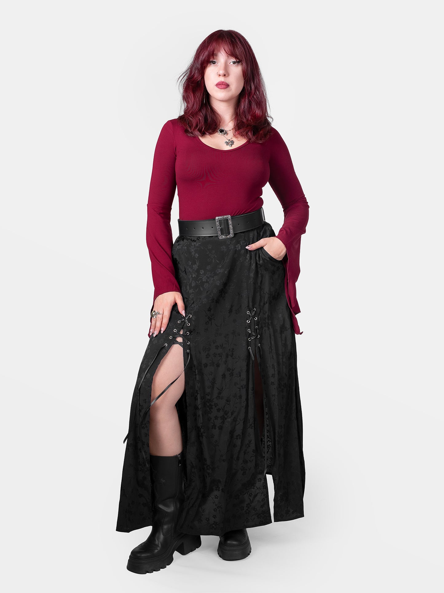 Eerie Jacquard Cutout Midi Skirt